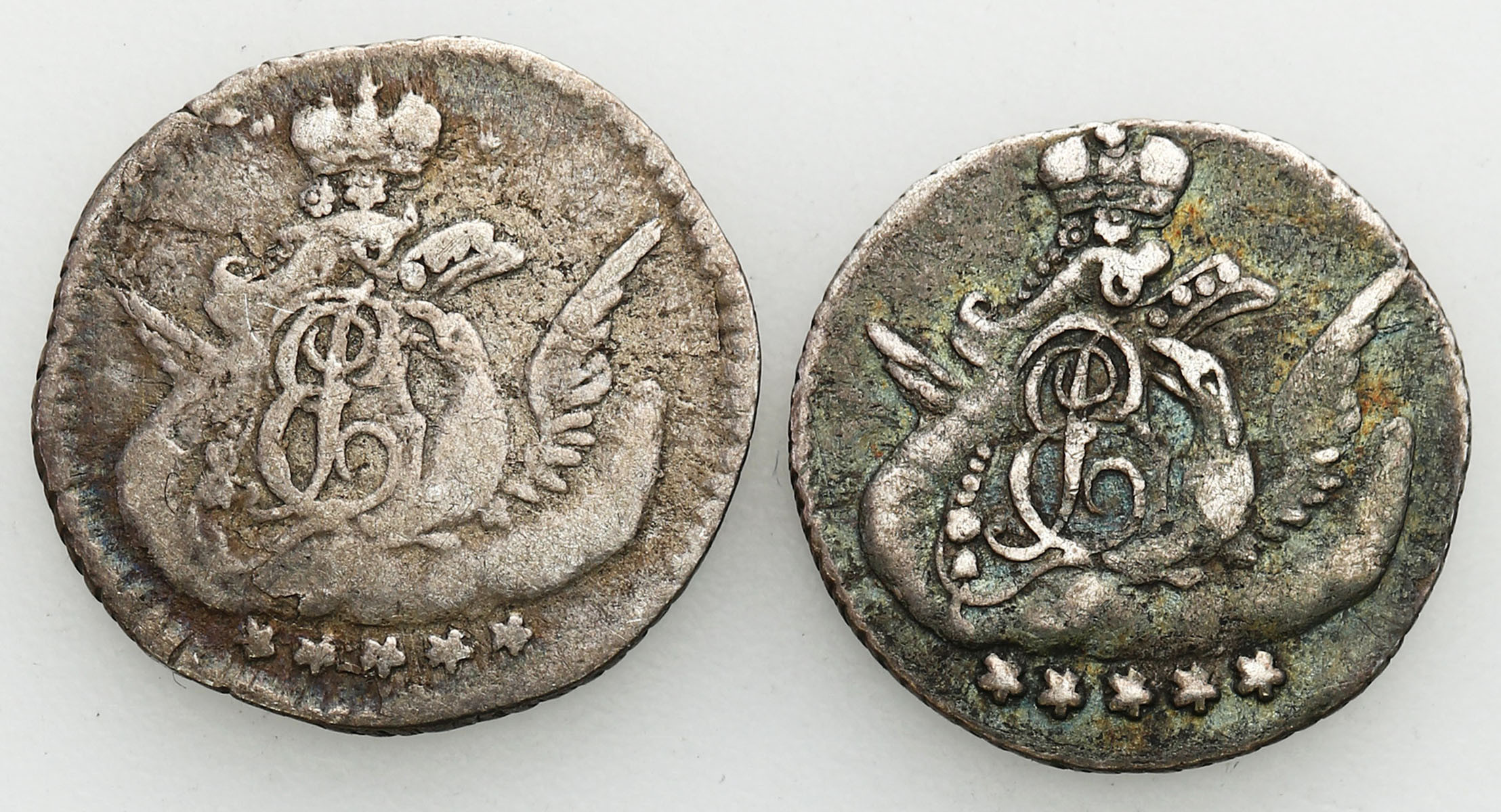 Rosja, Elżbieta 5 kopiejek 1759, 1760 СПБ, Petersburg, zestaw 2 monet